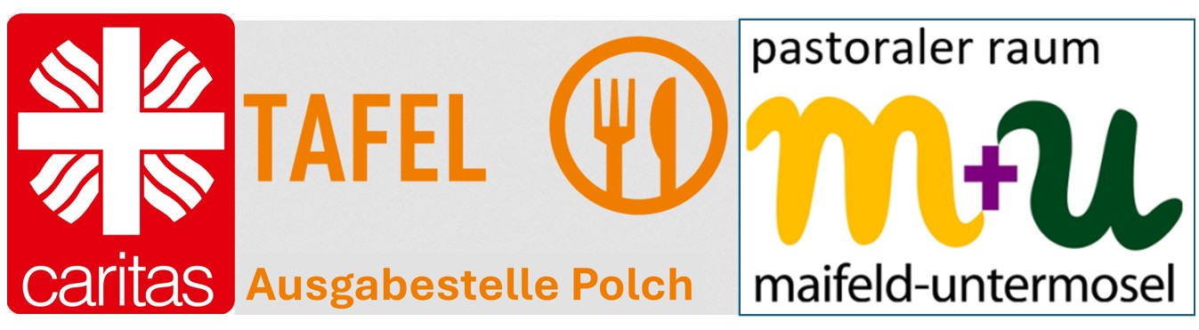 Man sieht das rot-weiße Caritas-Logo und das Logo des Pastoralen Raums Maifeld-Untermosel in gelb-grün verbunden