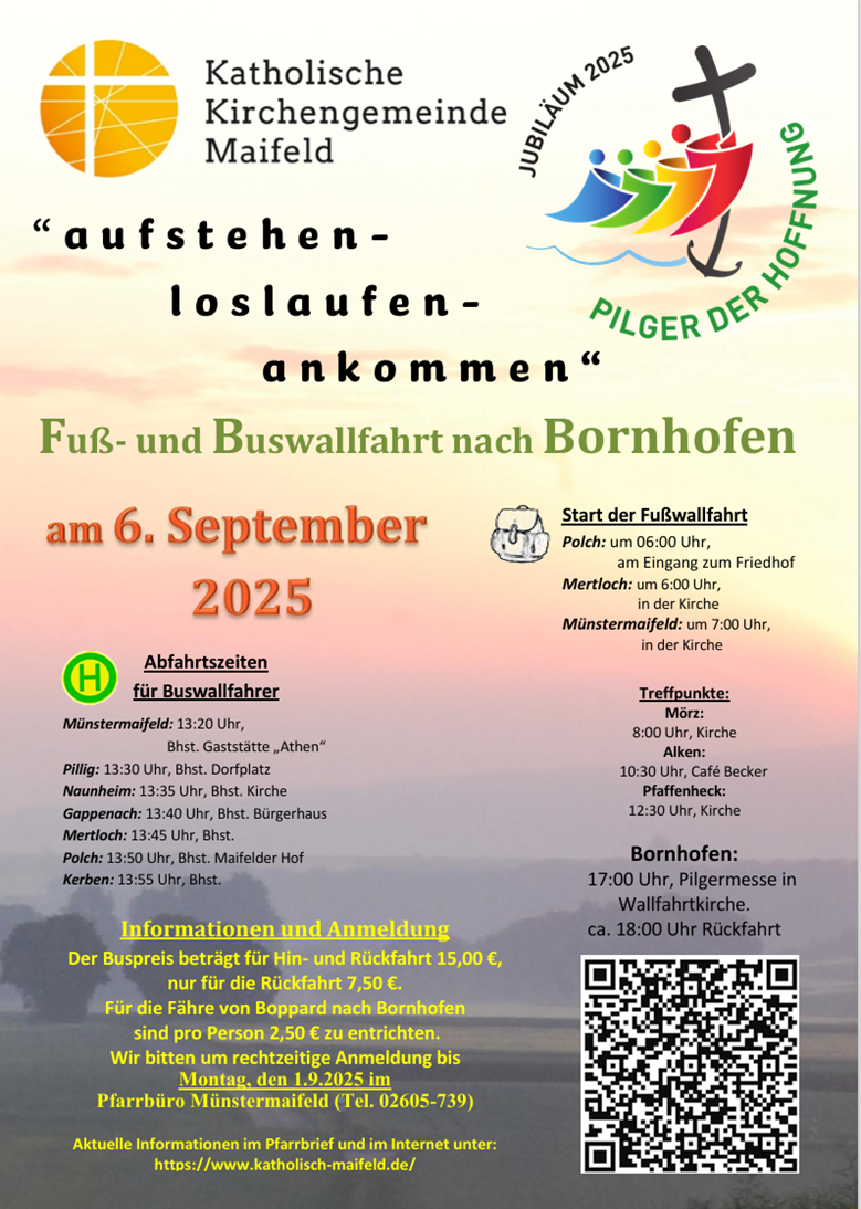 Man sieht die Einladung zur Bornhofen-Wallfahrt 2025