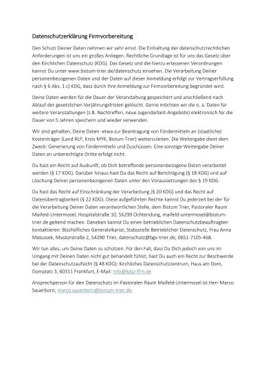 Man sieht eine weiße DinA4-Seite mit sämtlichen Informationen zum Datenschutz bei der Firmvorbereitung