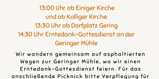 Man sieht, umrahmt von herbstlichem Laub, die Einladung zur Familienwanderung am 20.09.2026 in der Pfarrei Maifeld
