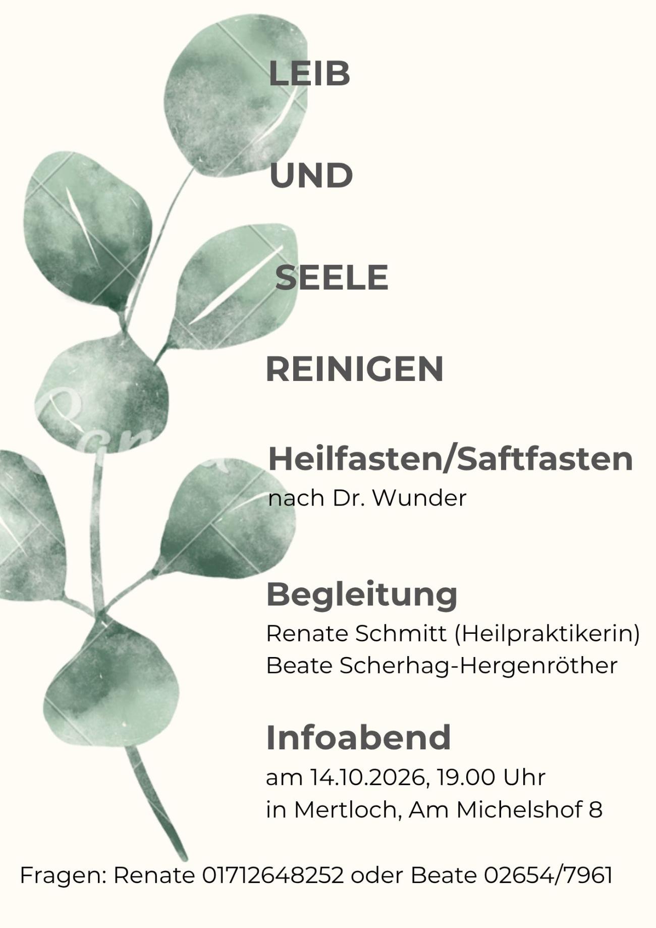 Man sieht die Einladung zum Heilfasten im Oktober 2026 in Mertloch