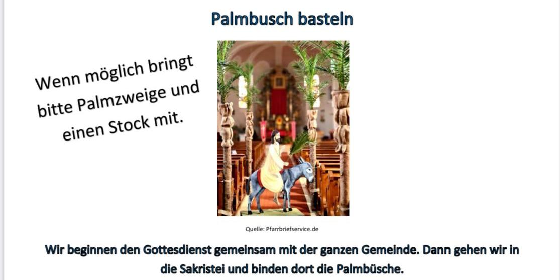 Man sieht die Einladung des Kinderkirchenkreises zum Palmbuschbasteln am 28.03.26 in Polch