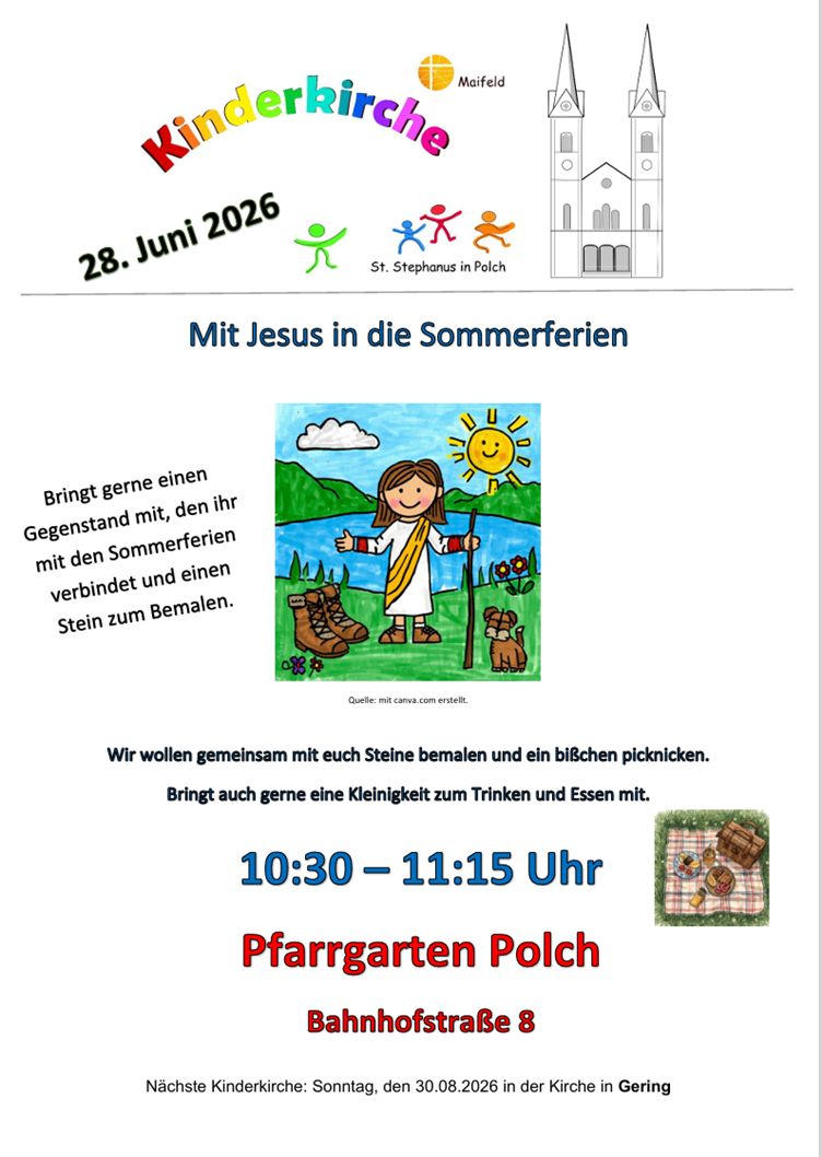 Man sieht die Einladung zur Kinderkirche im Juni 2026
