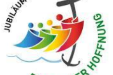 Man sieht das bunte Logo der katholischen Kirche zum Jubiläumsjahr 2025 mit dem grünen Schriftzug 'Pilger der Hoffnung'