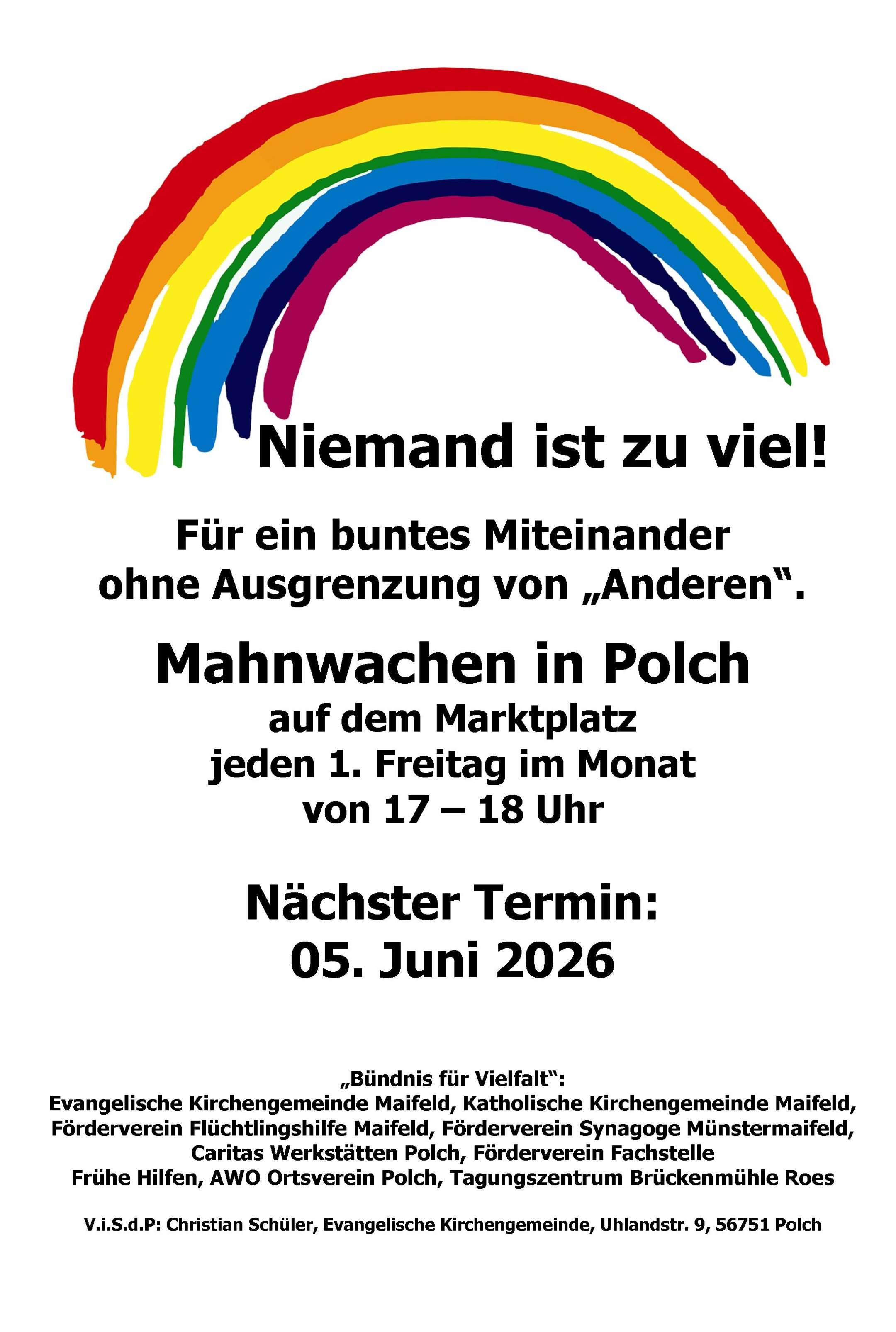 Man sieht die Einladung zur Mahnwache am 05.06.2026