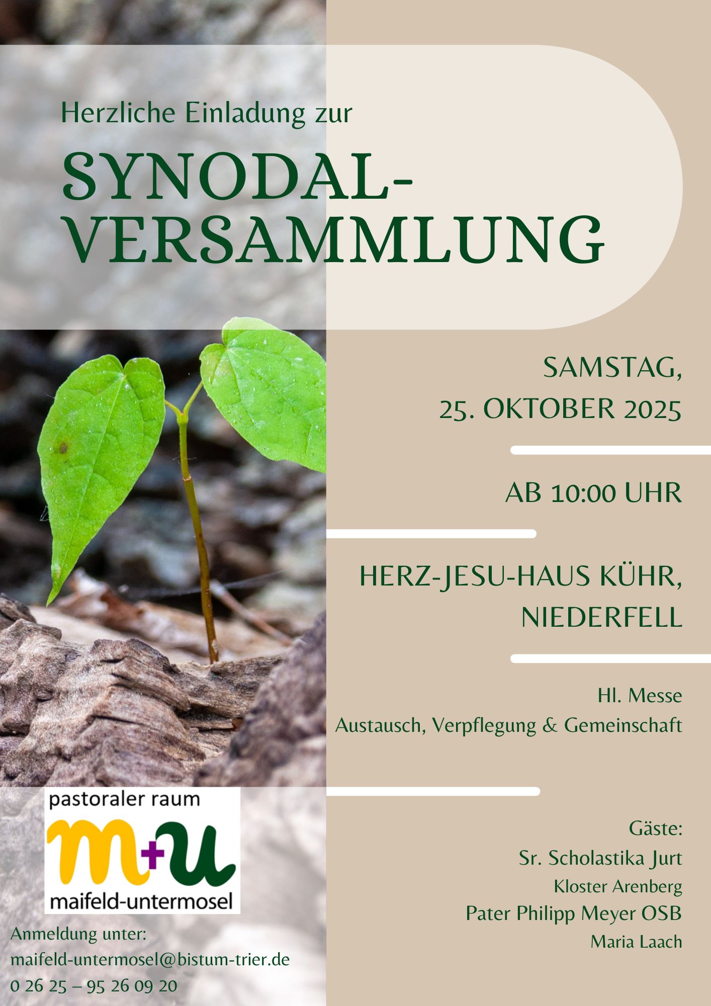 Man sieht die Einladung zur Synodalversammlung am 25. Oktober 2025 mit geänderter Uhrzeit