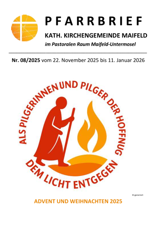 Man sieht ein rot-gelb gestaltetes, stilisiertes Logo eines Pilgers mit Stab - der einer Flamme entgegengeht